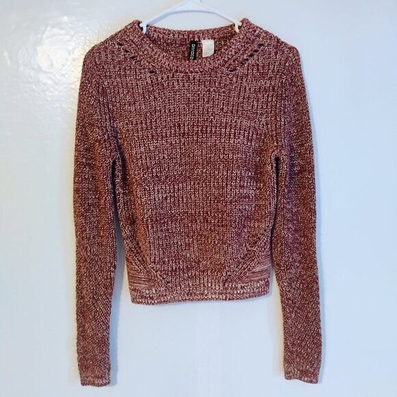 Divided Sweaters - H&M Divided Marled Knit Cropped Sweater XS Burgundy Long Sleeve